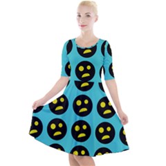 005 - Ugly Smiley With Horror Face - Scary Smiley Quarter Sleeve A-line Dress by DinzDas