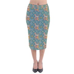 006 - Funky Oldschool 70s Wallpaper - Exploding Circles Velvet Midi Pencil Skirt by DinzDas