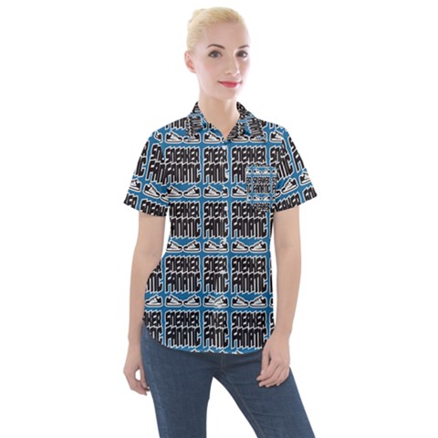 Sneaker Fanatic - Sneakers And Sport Shoes Fan Women s Short Sleeve Pocket Shirt by DinzDas