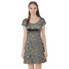 Abstract Flowers And Circle Short Sleeve Skater Dress by DinzDas