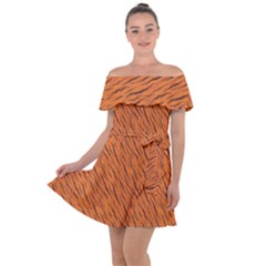 Animal Skin - Lion And Orange Skinnes Animals - Savannah And Africa Off Shoulder Velour Dress by DinzDas