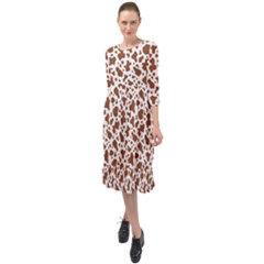 Animal Skin - Brown Cows Are Funny And Brown And White Ruffle End Midi Chiffon Dress by DinzDas