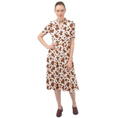 Animal Skin - Brown Cows Are Funny And Brown And White Keyhole Neckline Chiffon Dress by DinzDas