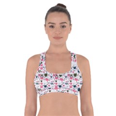 Adorable Seamless Cat Head Pattern01 Cross Back Sports Bra by TastefulDesigns