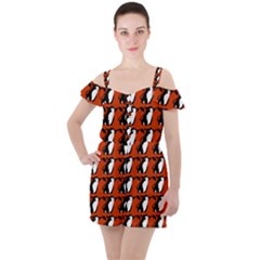  Bull In Comic Style Pattern - Mad Farming Animals Ruffle Cut Out Chiffon Playsuit by DinzDas