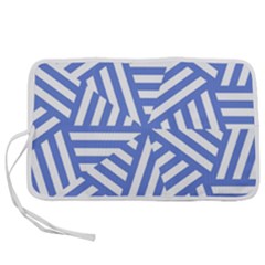 Geometric Blue And White Lines, Stripes Pattern Pen Storage Case (l)