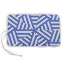 Geometric blue and white lines, stripes pattern Pen Storage Case (L) View1