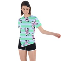 Cow Pattern Asymmetrical Short Sleeve Sports Tee by designsbymallika