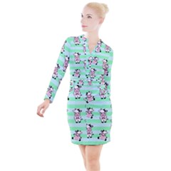 Cow Pattern Button Long Sleeve Dress by designsbymallika