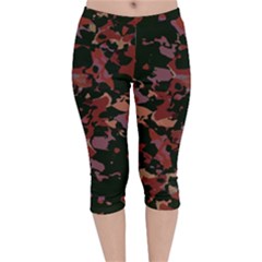 Red Dark Camo Abstract Print Velvet Capri Leggings  by dflcprintsclothing