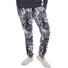 Black And White Leafs Pattern, Tropical Jungle, Nature Themed Men s Jogger Sweatpants by Casemiro