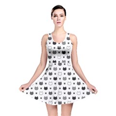 Kitten Head Paw Footprint Seamless Pattern 1 Reversible Skater Dress by TastefulDesigns