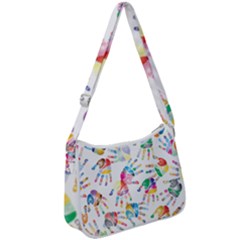 Colorful Palms, Hand Print Pattern, Rainbow Colors Palette Zip Up Shoulder Bag by Casemiro