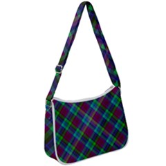 Purple, Green Tartan, Retro Buffalo Plaid Pattern, Classic Tiled Theme Zip Up Shoulder Bag by Casemiro