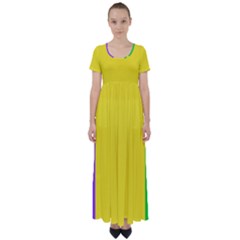 Carnival Mardi Gras Purple Yellow Green Stripes High Waist Short Sleeve Maxi Dress by yoursparklingshop