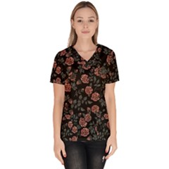 Dusty Roses Women s V-neck Scrub Top by BubbSnugg