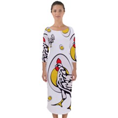 Roseanne Chicken, Retro Chickens Quarter Sleeve Midi Bodycon Dress by EvgeniaEsenina
