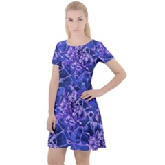 Vibrant Blue Flowers Pattern Motif Cap Sleeve Velour Dress  by dflcprintsclothing