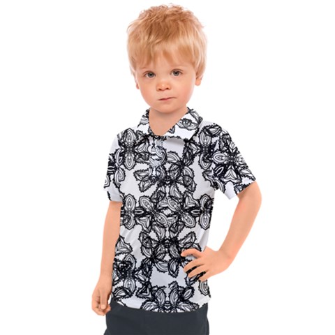 Stylized Botanical Motif Black And White Print Kids  Polo Tee by dflcprintsclothing