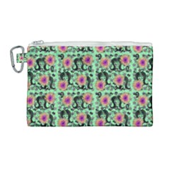 60s Girl Floral Green Canvas Cosmetic Bag (large) by snowwhitegirl