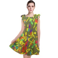 Colorful Brush Strokes Painting On A Green Background                                                      Tie Up Tunic Dress by LalyLauraFLM