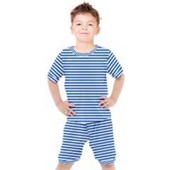 Classic Marine Stripes Pattern, Retro Stylised Striped Theme Kids  Tee And Shorts Set by Casemiro