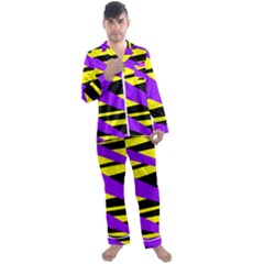 Abstract Triangles, Three Color Dotted Pattern, Purple, Yellow, Black In Saturated Colors Men s Long Sleeve Satin Pyjamas Set by Casemiro