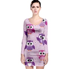 Seamless Cute Colourfull Owl Kids Pattern Long Sleeve Bodycon Dress by Amaryn4rt