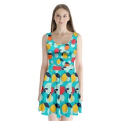 Pop Art Style Citrus Seamless Pattern Split Back Mini Dress  by Amaryn4rt