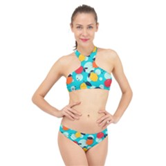 Pop Art Style Citrus Seamless Pattern High Neck Bikini Set by Amaryn4rt