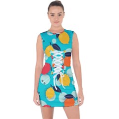 Pop Art Style Citrus Seamless Pattern Lace Up Front Bodycon Dress by Amaryn4rt