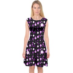 Purple, Pink Bokeh Dots, Asymmetric Polka Dot With Modern Twist Capsleeve Midi Dress by Casemiro