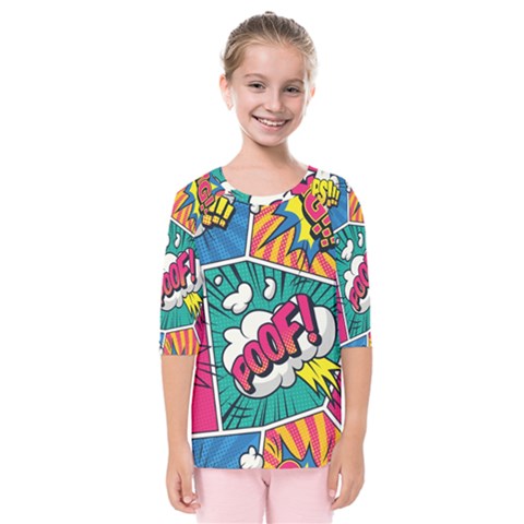 Comic Colorful Seamless Pattern Kids  Quarter Sleeve Raglan Tee by Amaryn4rt