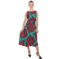 Vintage Floral Colorful Seamless Pattern Midi Tie-back Chiffon Dress by Amaryn4rt