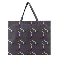 Gray Pattern Zipper Large Tote Bag by Saptagram