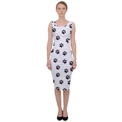 Dog Paws Pattern, Black And White Vector Illustration, Animal Love Theme Sleeveless Pencil Dress by Casemiro