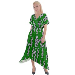 Cherry-blossoms Branch Decorative On A Field Of Fern Cross Front Sharkbite Hem Maxi Dress by pepitasart