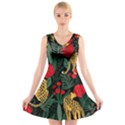 Seamless-pattern-with-leopards-and-roses-vector V-Neck Sleeveless Dress View1