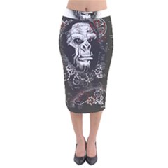 Monster Monkey From The Woods Velvet Midi Pencil Skirt by DinzDas