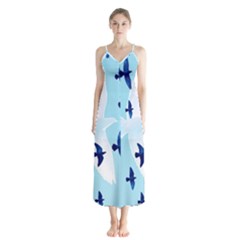 Illustrations Birds Flying Button Up Chiffon Maxi Dress by HermanTelo