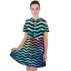 Digital Waves Short Sleeve Shoulder Cut Out Dress  by Sparkle