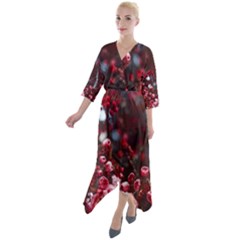 Red Floral Quarter Sleeve Wrap Front Maxi Dress by Sparkle