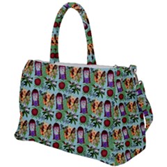 Purple Glasses Girl Pattern Blue Duffel Travel Bag by snowwhitegirl