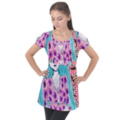 Blue Haired Girl Wall Puff Sleeve Tunic Top by snowwhitegirl