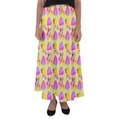 Girl With Hood Cape Heart Lemon Pattern Yellow Flared Maxi Skirt by snowwhitegirl