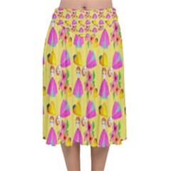 Girl With Hood Cape Heart Lemon Pattern Yellow Velvet Flared Midi Skirt by snowwhitegirl