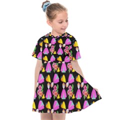 Girl With Hood Cape Heart Lemon Pattern Black Kids  Sailor Dress by snowwhitegirl