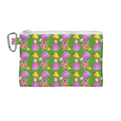 Girl With Hood Cape Heart Lemon Pattern Green Canvas Cosmetic Bag (medium) by snowwhitegirl