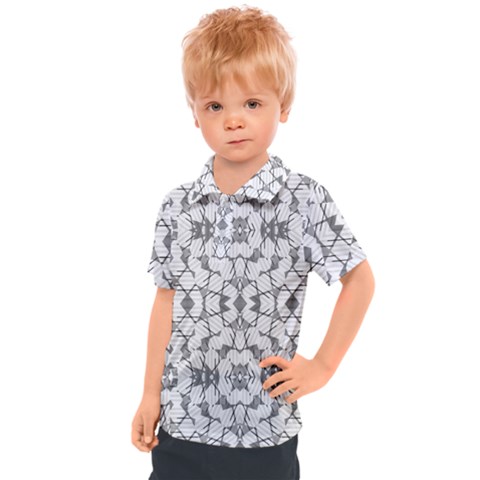 Grey And White Abstract Geometric Print Kids  Polo Tee by dflcprintsclothing