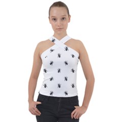 Housefly Drawing Motif Print Pattern Cross Neck Velour Top by dflcprintsclothing